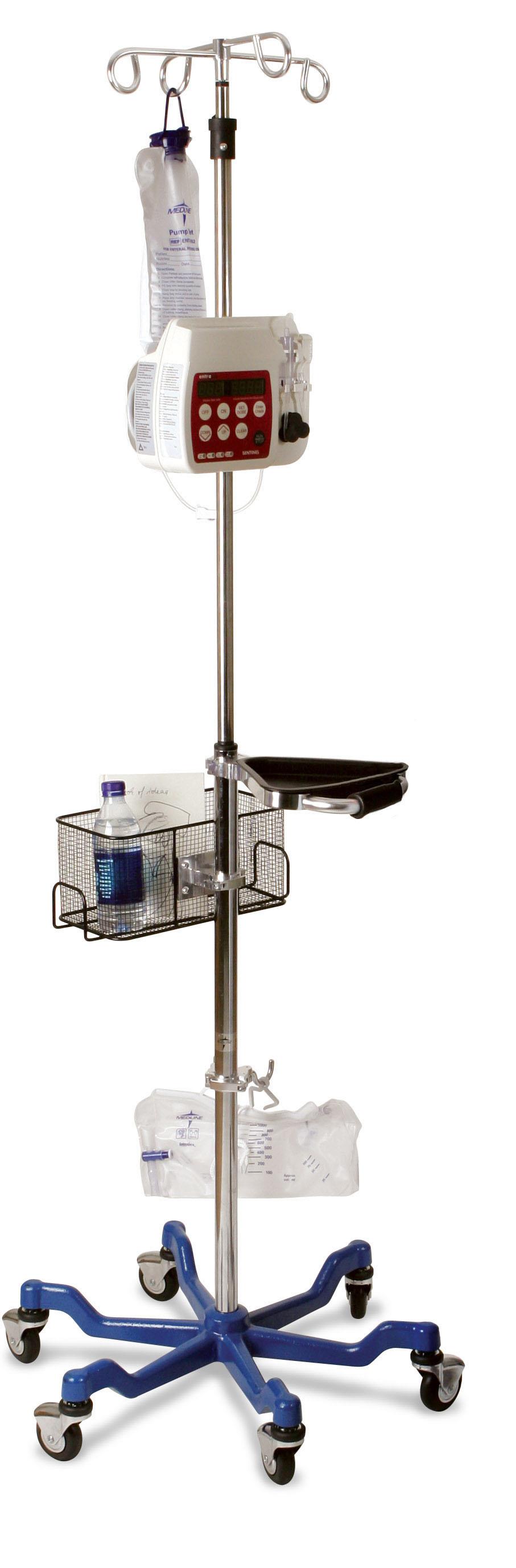 Stainless Steel 6-Leg Heavy-Duty IV Pole with Quick Release Casters - Medical Grade Triple-Channel Pump Support