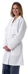 Medline Women's Full-Length Lab Coat - Professional White Poplin Coat with Adjustable Belt