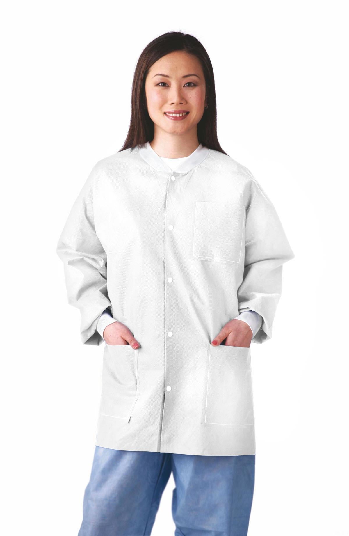 Multilayer SMS Lab Jacket with Knit Cuffs and Collar - Disposable Protective Labwear