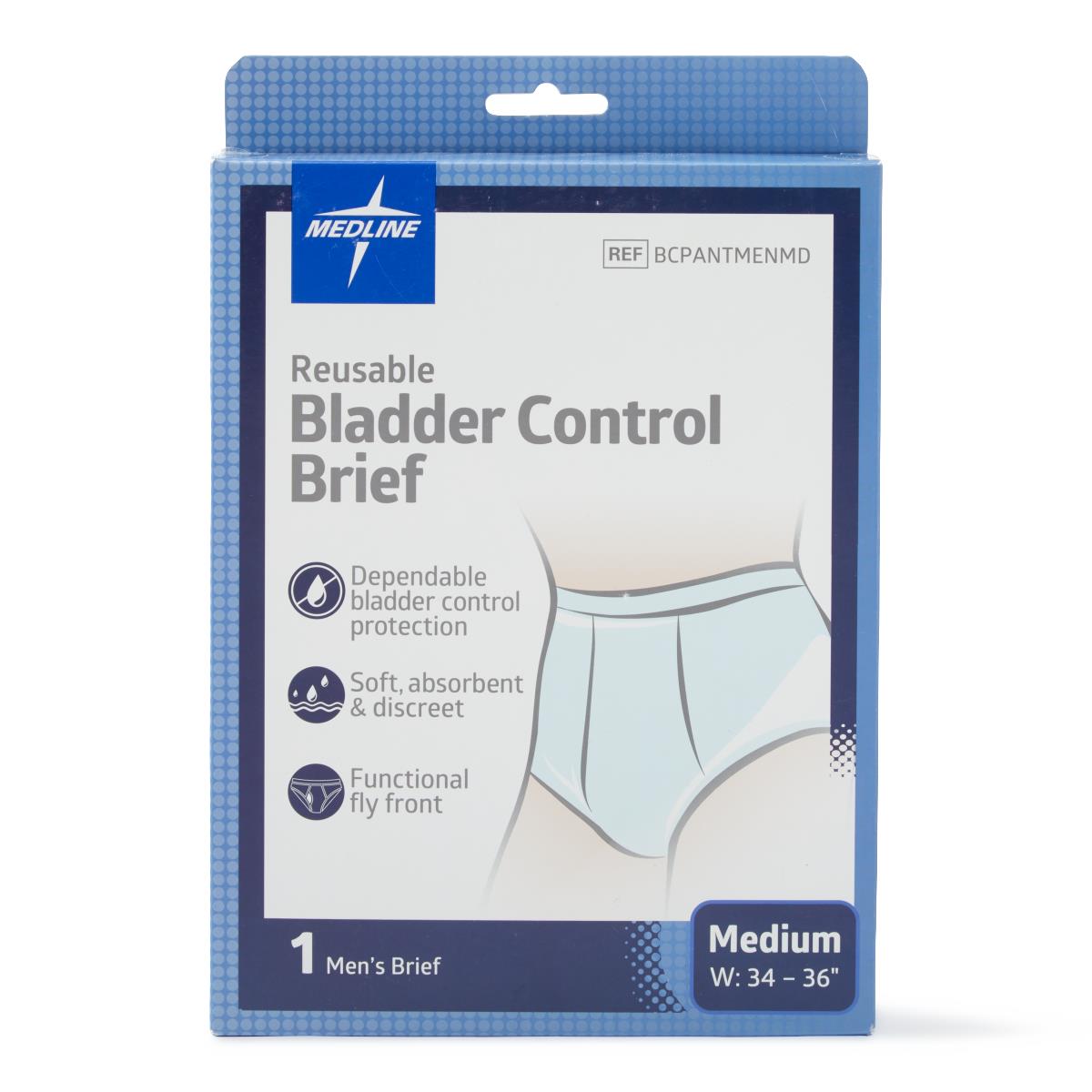 Medline Reusable Bladder Control Men's Brief - Washable Incontinence Underwear for Men