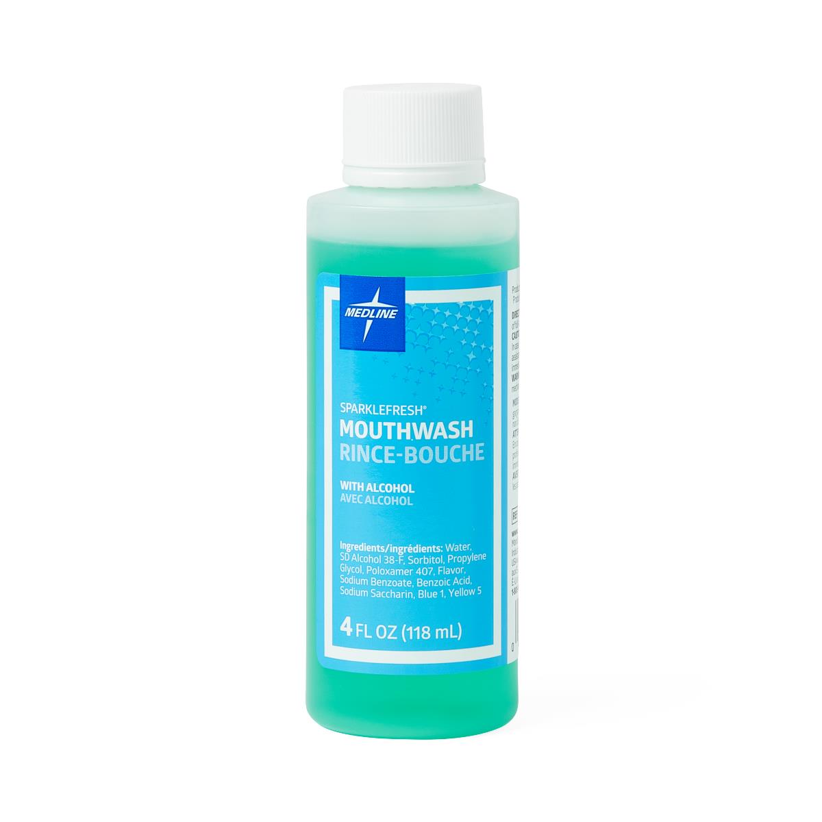 Medline SparkleFresh Mouthwash with Alcohol - Fresh Mint - 4oz Bottles - Case of 60