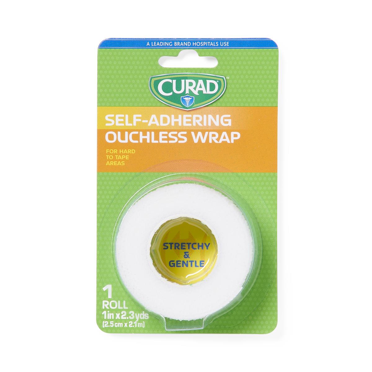 Curad Ouchless Self-Adhering Wrap - Gentle Cohesive Bandage for Sensitive Skin (No Adhesive)