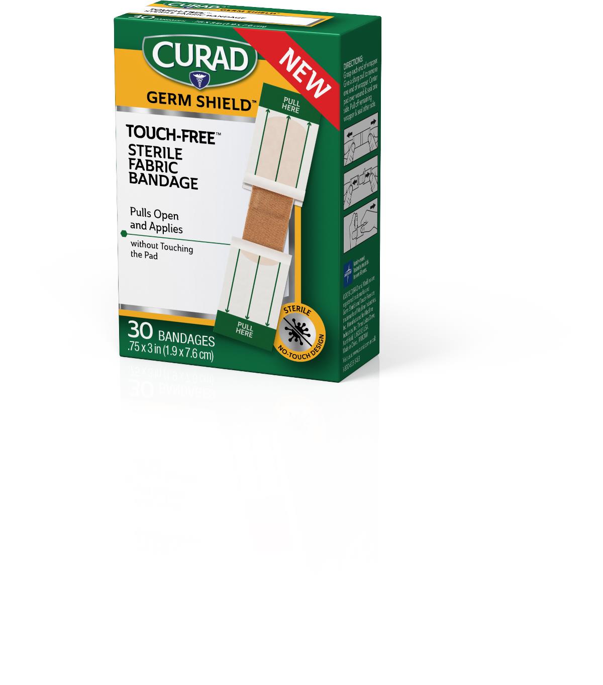 Germ-Shield Touch-Free Sterile Fabric Bandages - Flexible Nonwoven Wound Care (0.75 x 3 Inch)