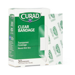 Curad Clear Adhesive Bandages - Sterile, Latex-Free, 3/4" x 3" Plastic Strips with Kid-Friendly Medtoons Design