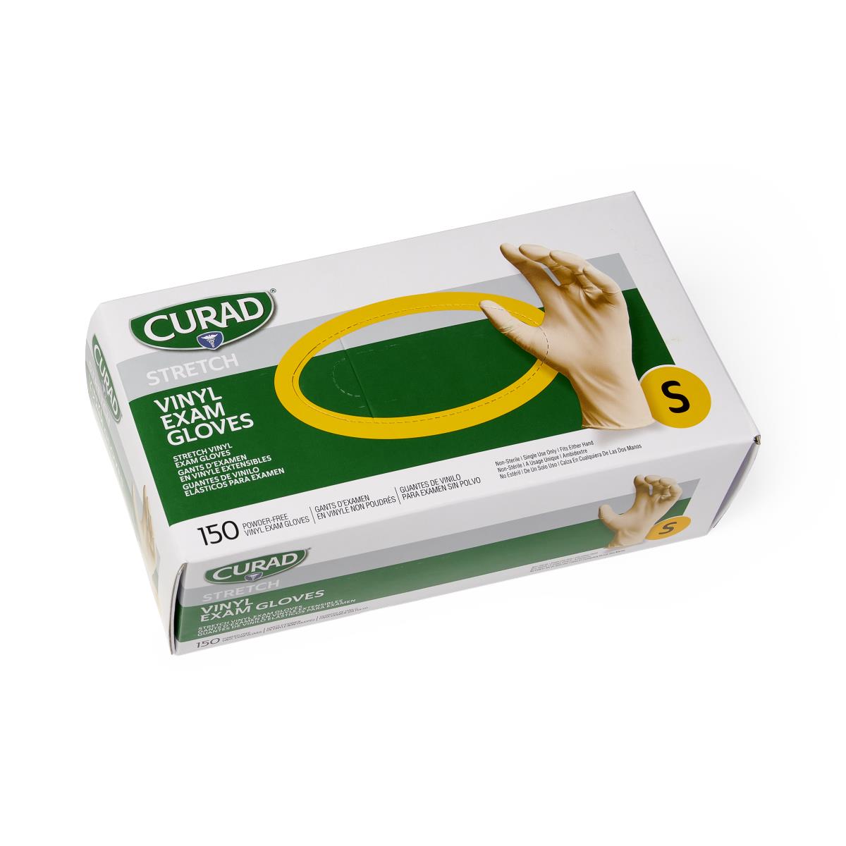 Curad Stretch Vinyl Exam Gloves - Powder-Free Non-Latex Medical Grade - Medium, Cream