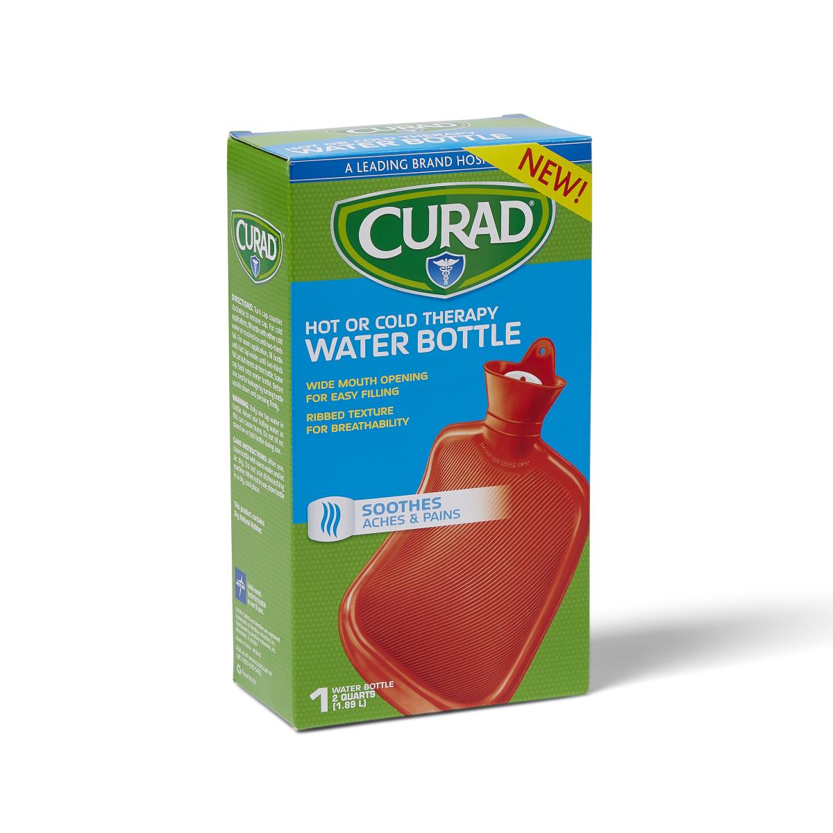 Curad Hot Or Cold Therapy Water Bottle - 2 Quart Flexible Rubber Pain Relief for Aches, Cramps & Sports Injuries