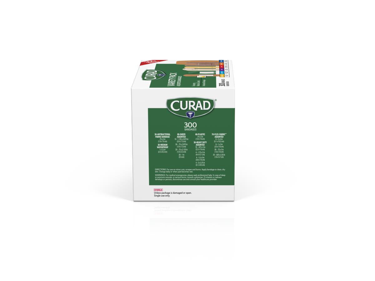 Curad Variety Pack Assorted Bandages - 270 Count Multi-Size First Aid Kit (No Tray)