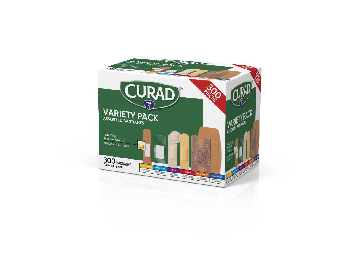 Curad Variety Pack Assorted Bandages - 270 Count Multi-Size First Aid Kit (No Tray)