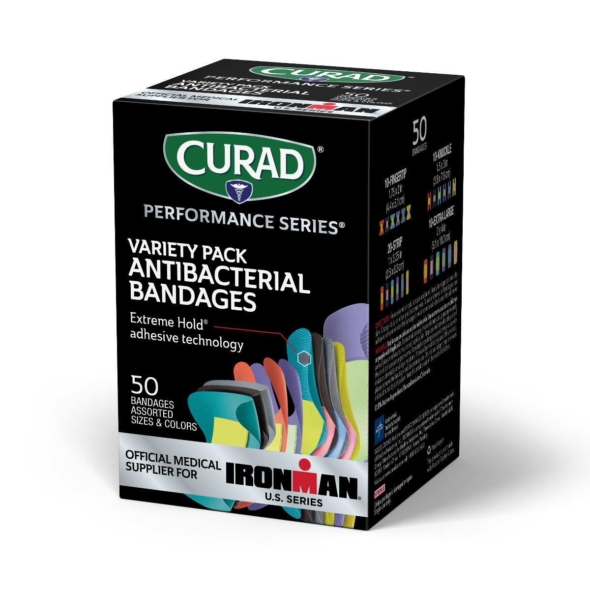 Curad Performance Series Antibacterial Fabric Bandages - Extreme Hold, Sterile Wound Care Strips