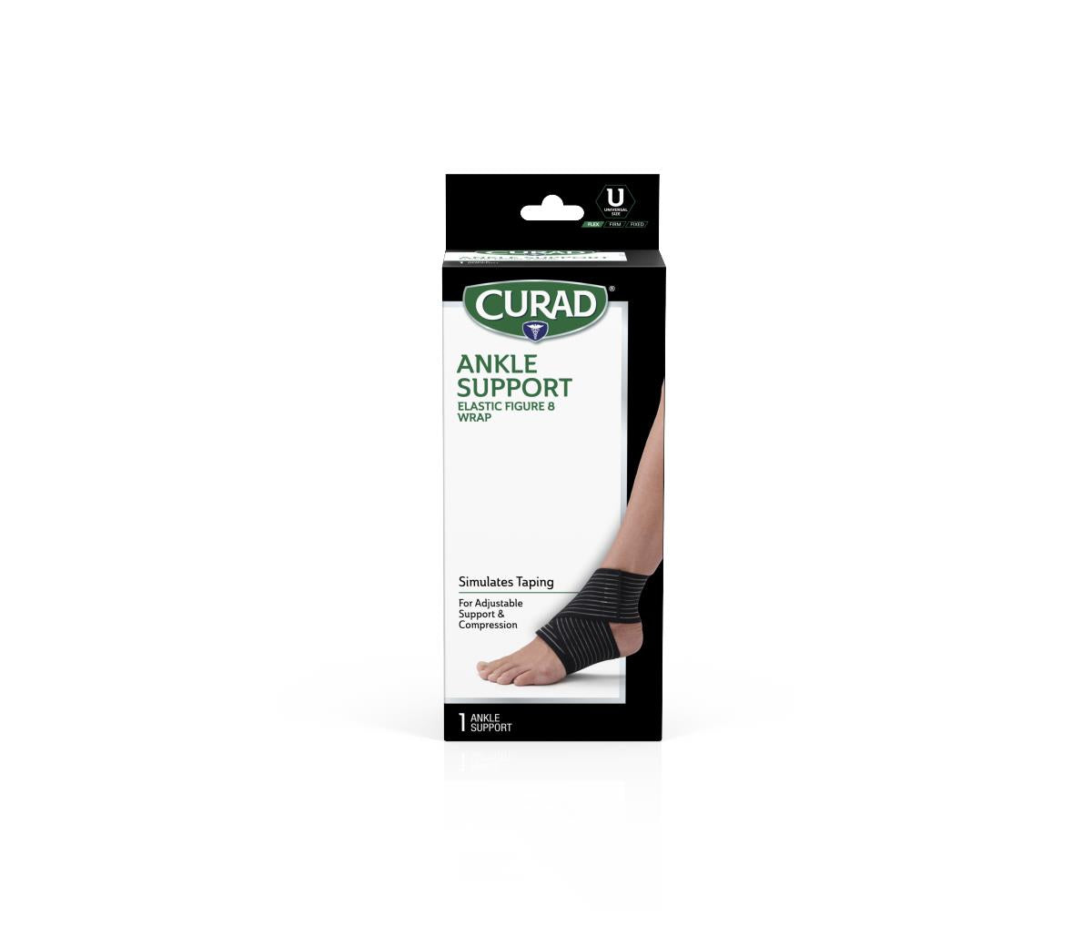 Curad Figure-8 Elastic Ankle Wrap - Universal Size Ankle Support Brace for Sprains, Swelling & Tendonitis