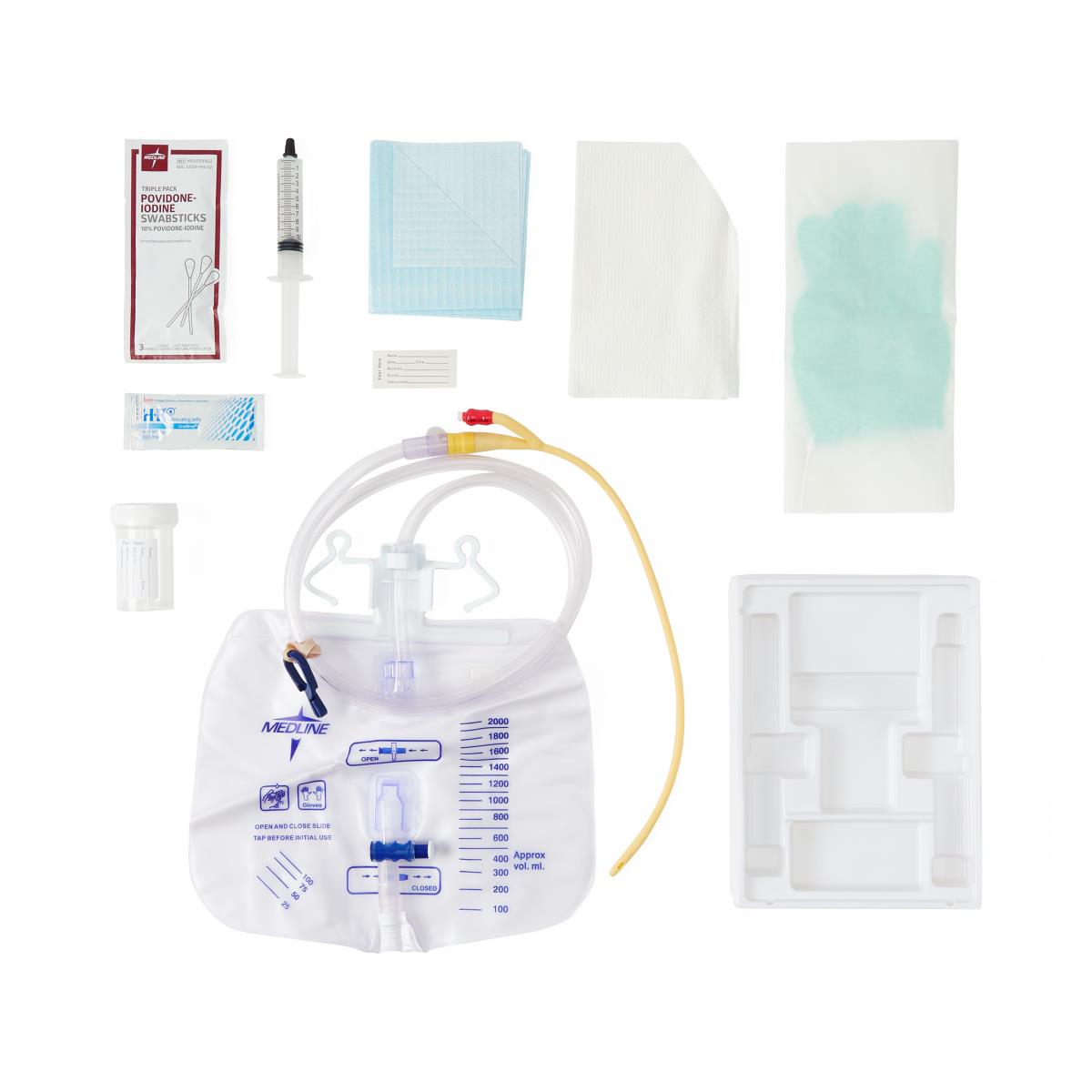 2-Layer Silicone-Elastomer Latex Foley Catheter Trays with Blunt Cannula - Closed System Indwelling Catheter