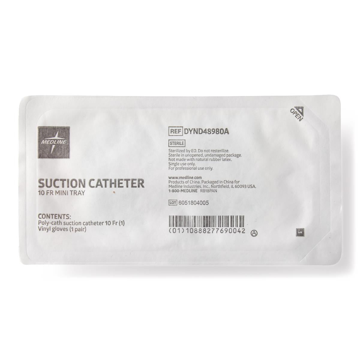 Medline Mini Poly-Cath Open Suction Catheter Tray - Sterile, Latex-Free Complete Kit with Whistle Tip
