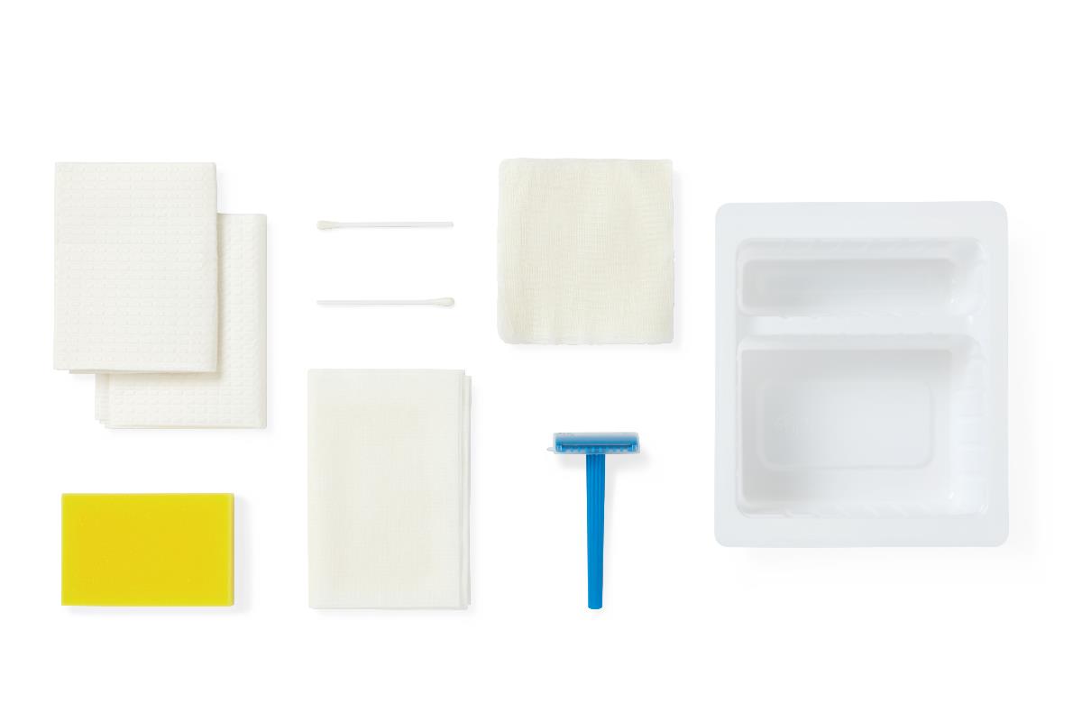 Dual-Compartment Shave Prep Trays - Sterile Surgical Preparation Kit (Case of 50)