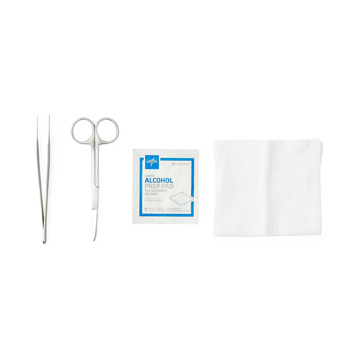 Medline Suture Removal Tray with Stainless Steel Iris Forceps - Sterile Medical Kit