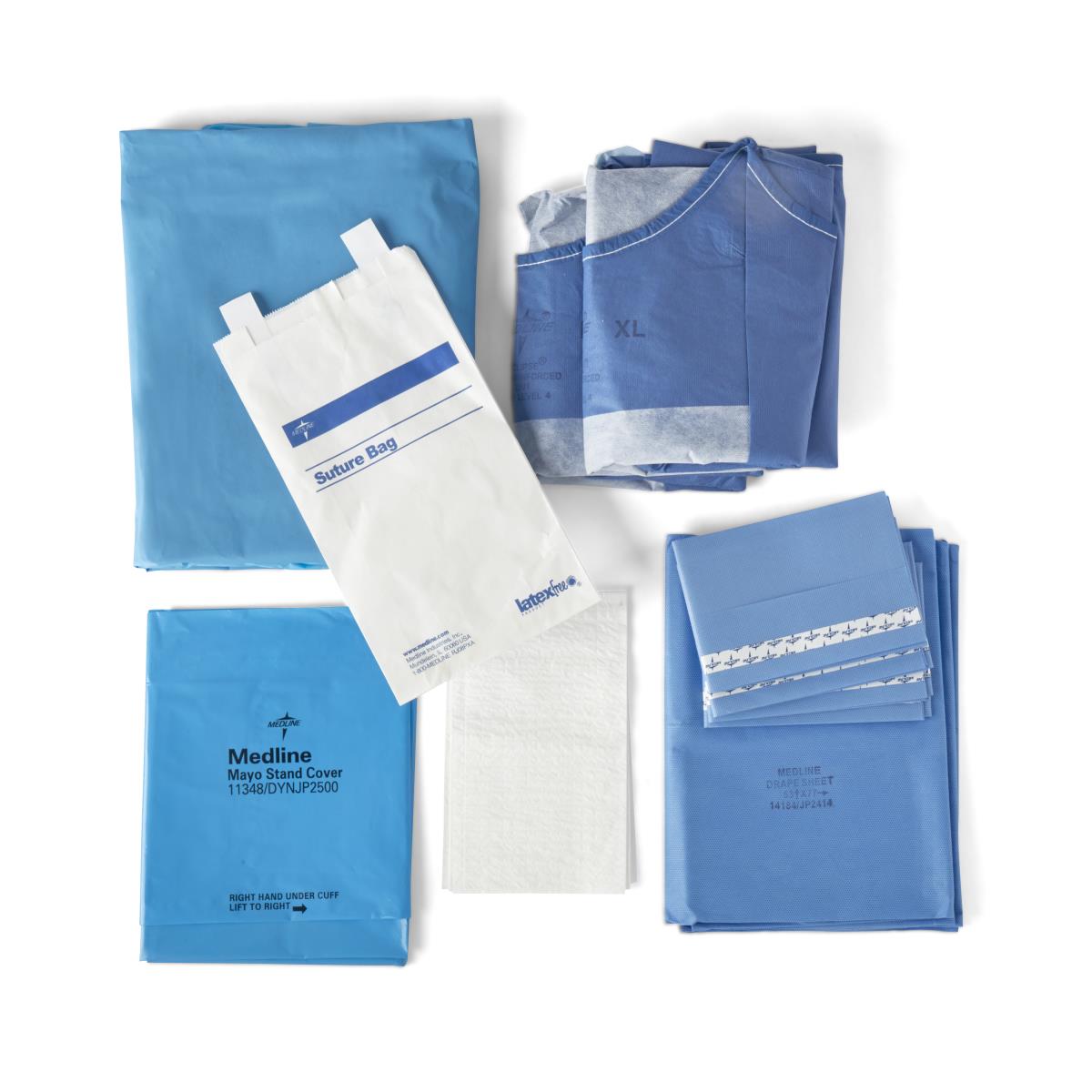 Medline Sterile Basic Surgical Pack VII, Eclipse - Complete Surgical Drape Kit with Reinforced Gowns (Case of 5)