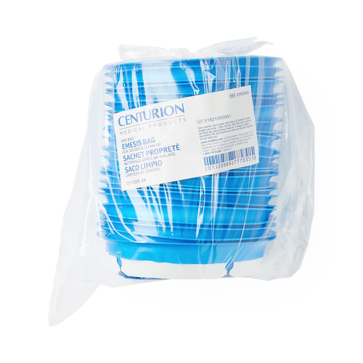 Medline Centurion HDPE Graduated Emesis Bag with Rigid Ring, Blue - Case of 144