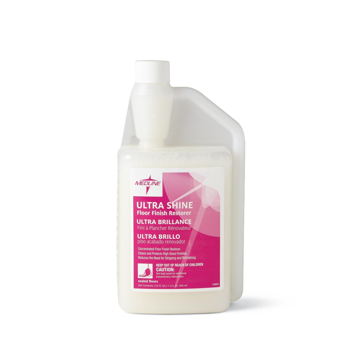 Medline Ultra Shine Polish and Restorer - 32 oz - UHS Floor Finish - High-Gloss Protector - Case of 6