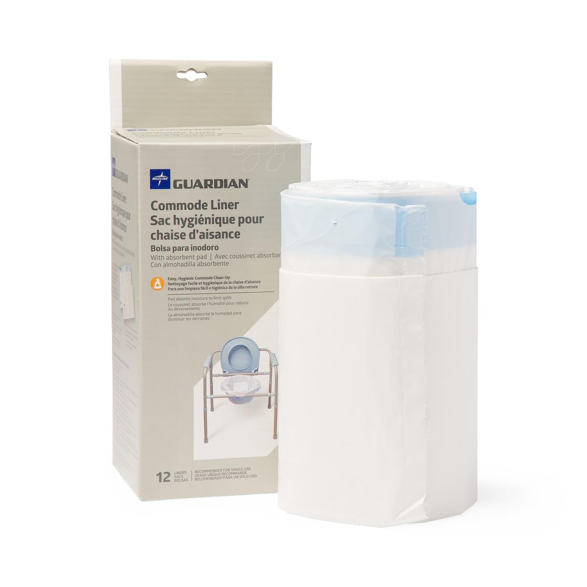 Medline Commode Liner with Absorbent Pad - Latex-Free Disposable Liners for Standard Commode Buckets