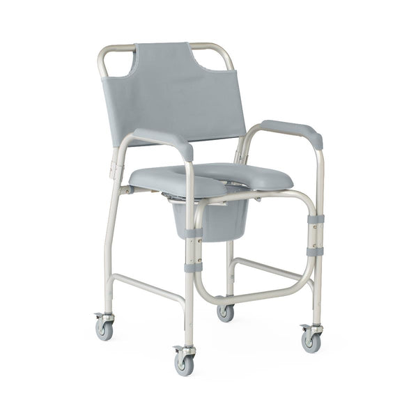 Medline Aluminium Shower Commode Wheelchair - Dual Function Mobility Aid with Self-Propelling Wheels