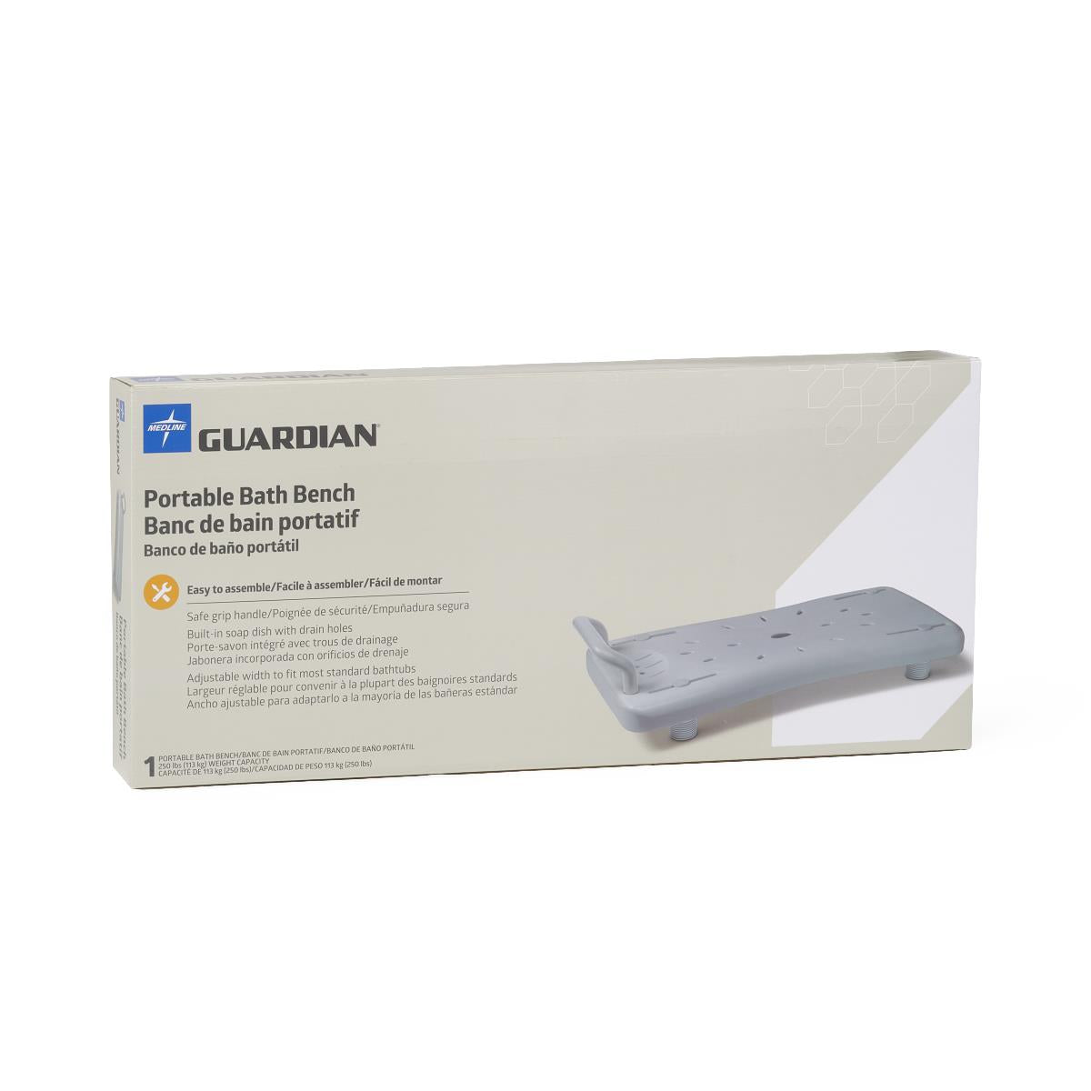 Portable Shower Board with Back Support - 250 lb Capacity Medical Bath Bench