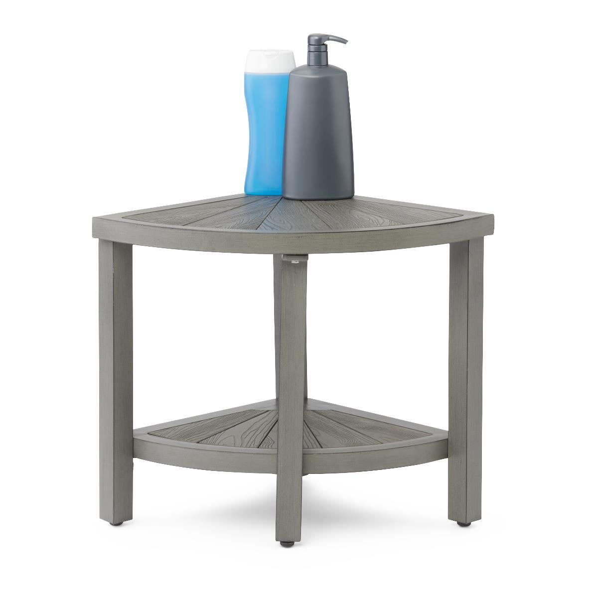 Aluminum and Faux Wood Corner Bath Bench - Space-Saving Shower Safety Seat