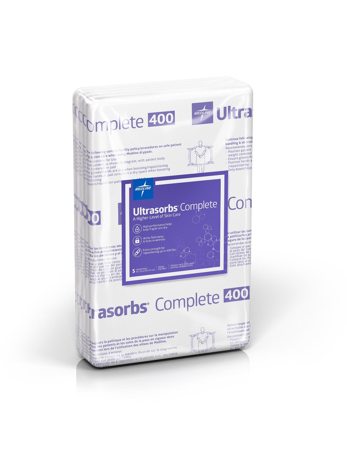 Medline Ultrasorbs Complete Premium Underpads - 30 x 36 Inch - Ultra Absorbent - Air Permeable - Case of 60