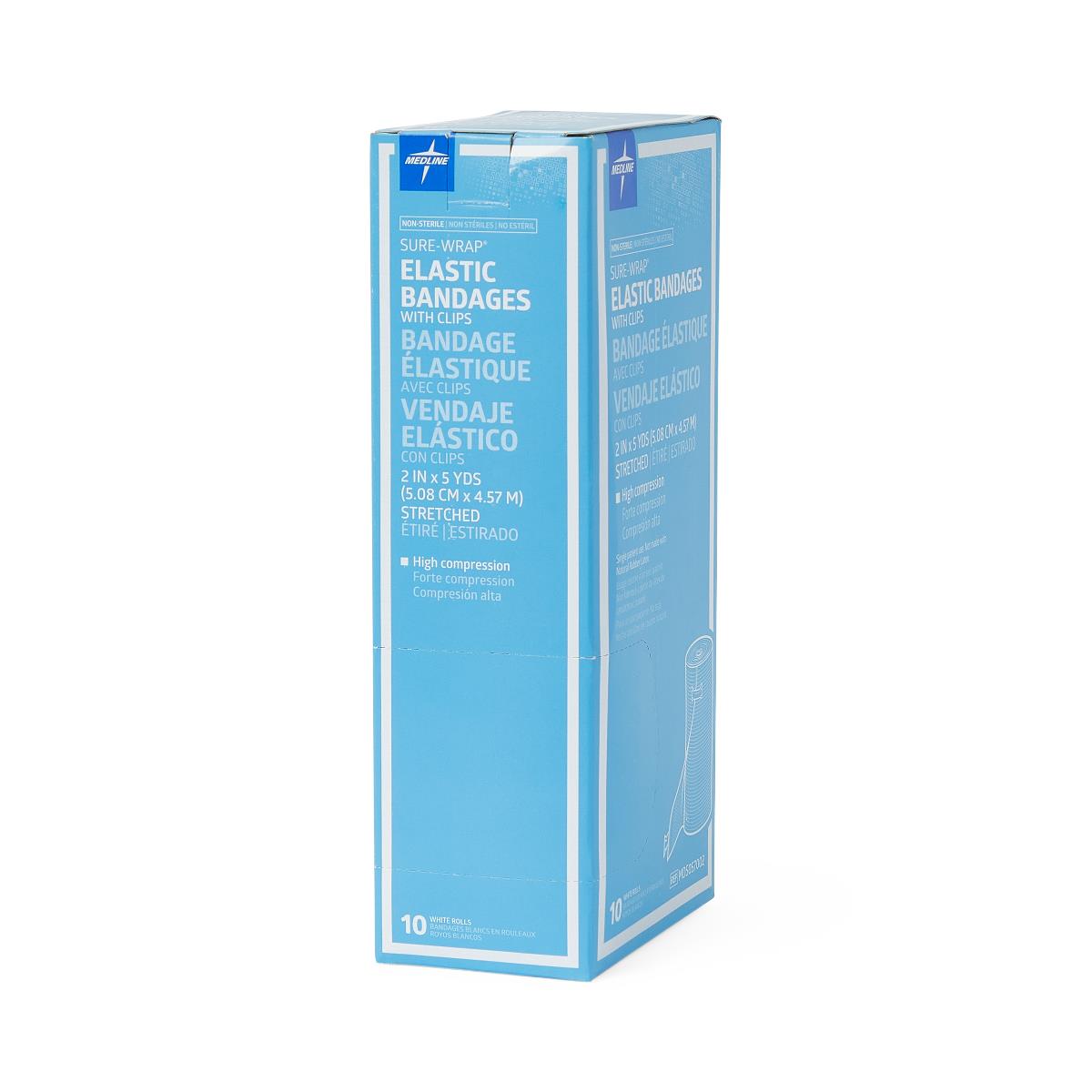 Medline Sure-Wrap Nonsterile Elastic Bandages with Closure Clips - Medical Grade Compression Wrap for Arms, Legs, Hands & Feet