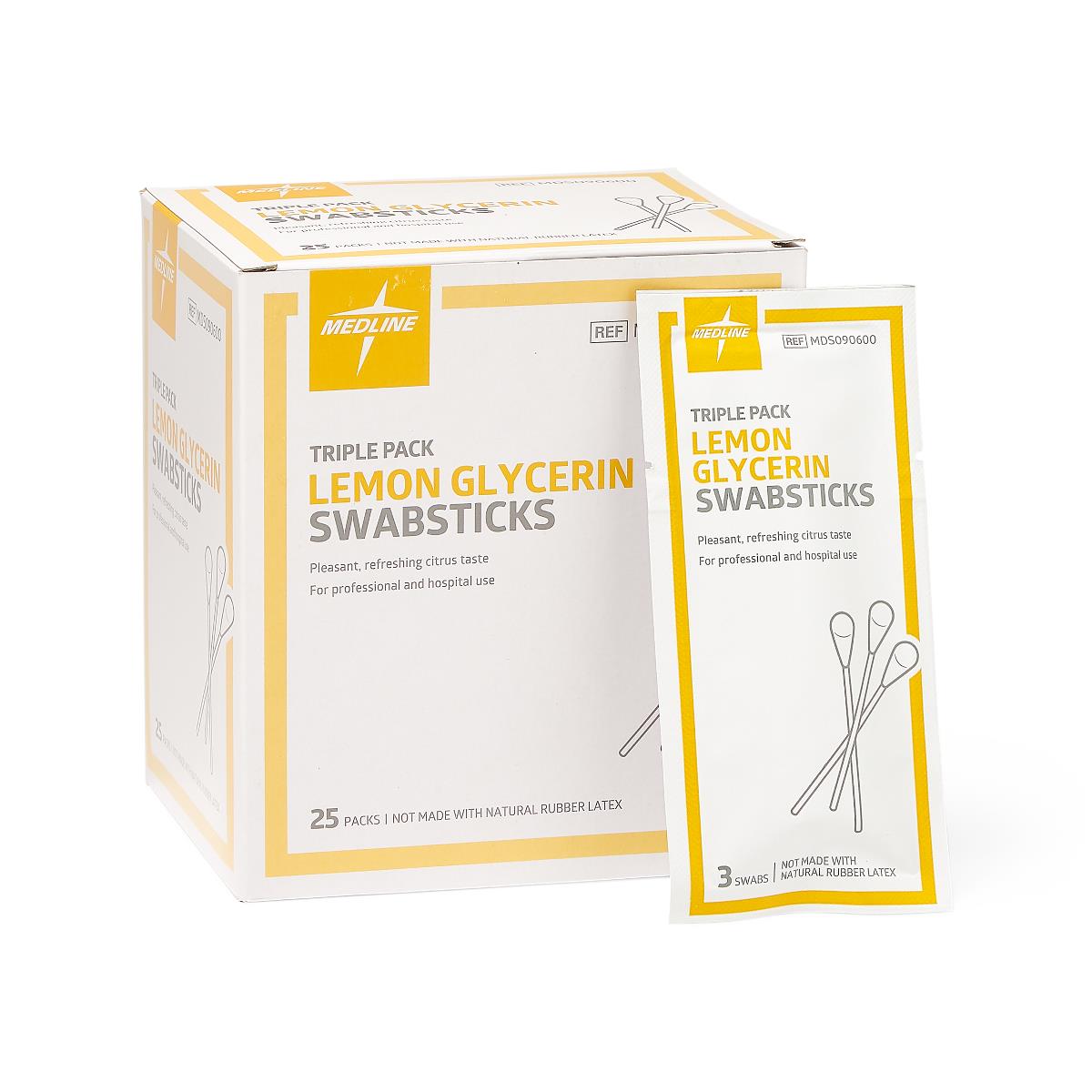 Lemon Glycerin Oral Swabsticks - 4 Inch Rayon Tip Mouth Care Swabs for Patients (3 per Pack)