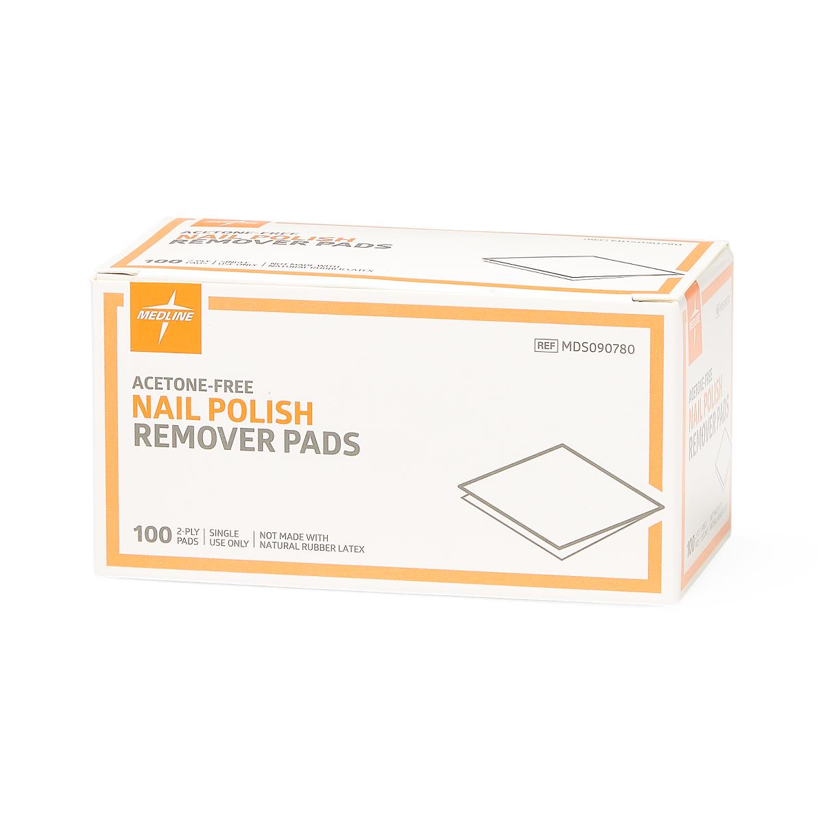 Medline 2-Ply Acetone-Free Nail Polish Remover Pads - Hospital Grade, Individually Wrapped (100 Count)