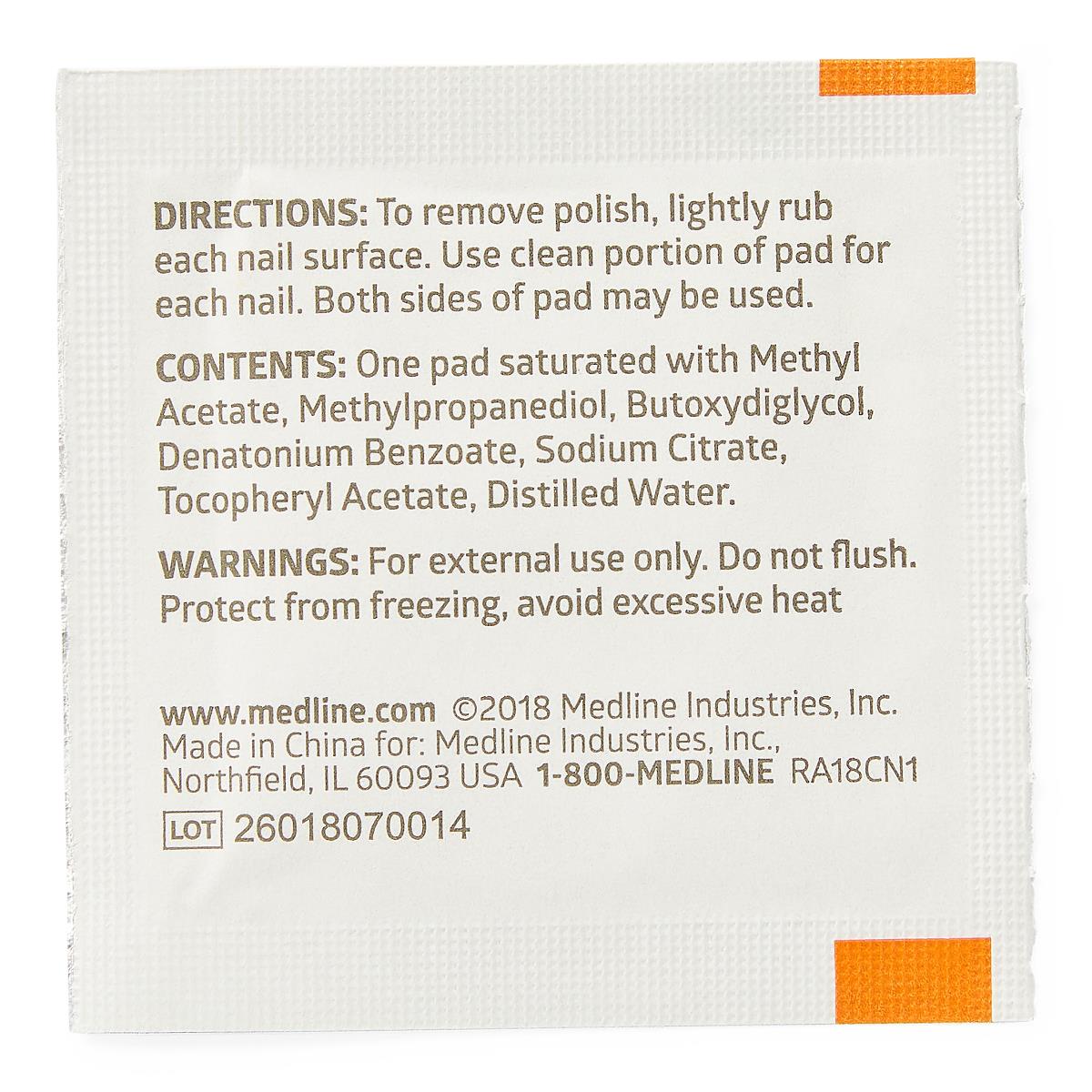 Medline 2-Ply Acetone-Free Nail Polish Remover Pads - Hospital Grade, Individually Wrapped (100 Count)