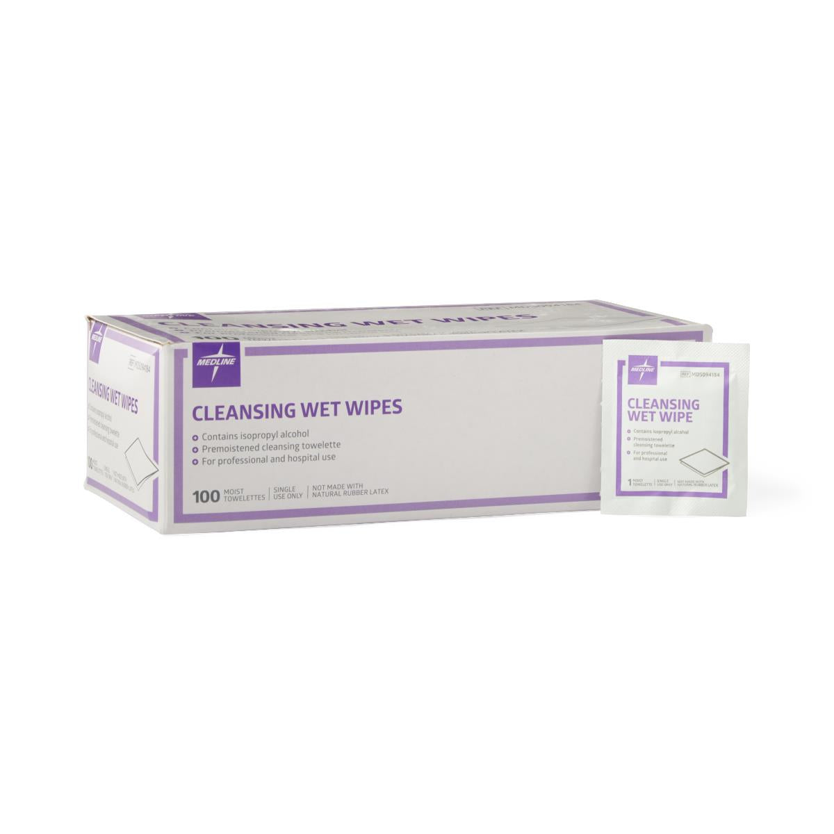 Medline Cleansing Wet Wipes - Alcohol-Based Sanitizing Wipes, 5 x 7 Inch