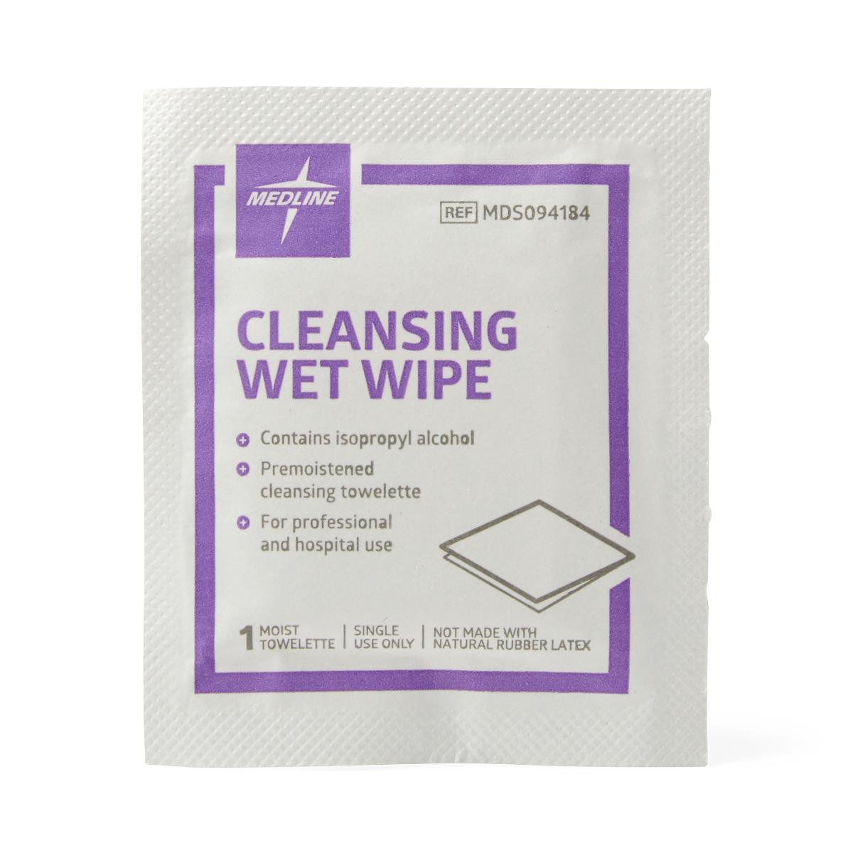 Medline Cleansing Wet Wipes - Alcohol-Based Sanitizing Wipes, 5 x 7 Inch
