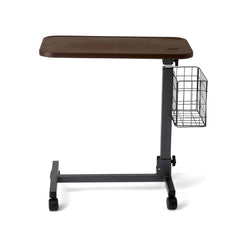 Medline Fold-Flat Overbed Table with Basket - Height Adjustable 29.5-41" with 50 lb Capacity