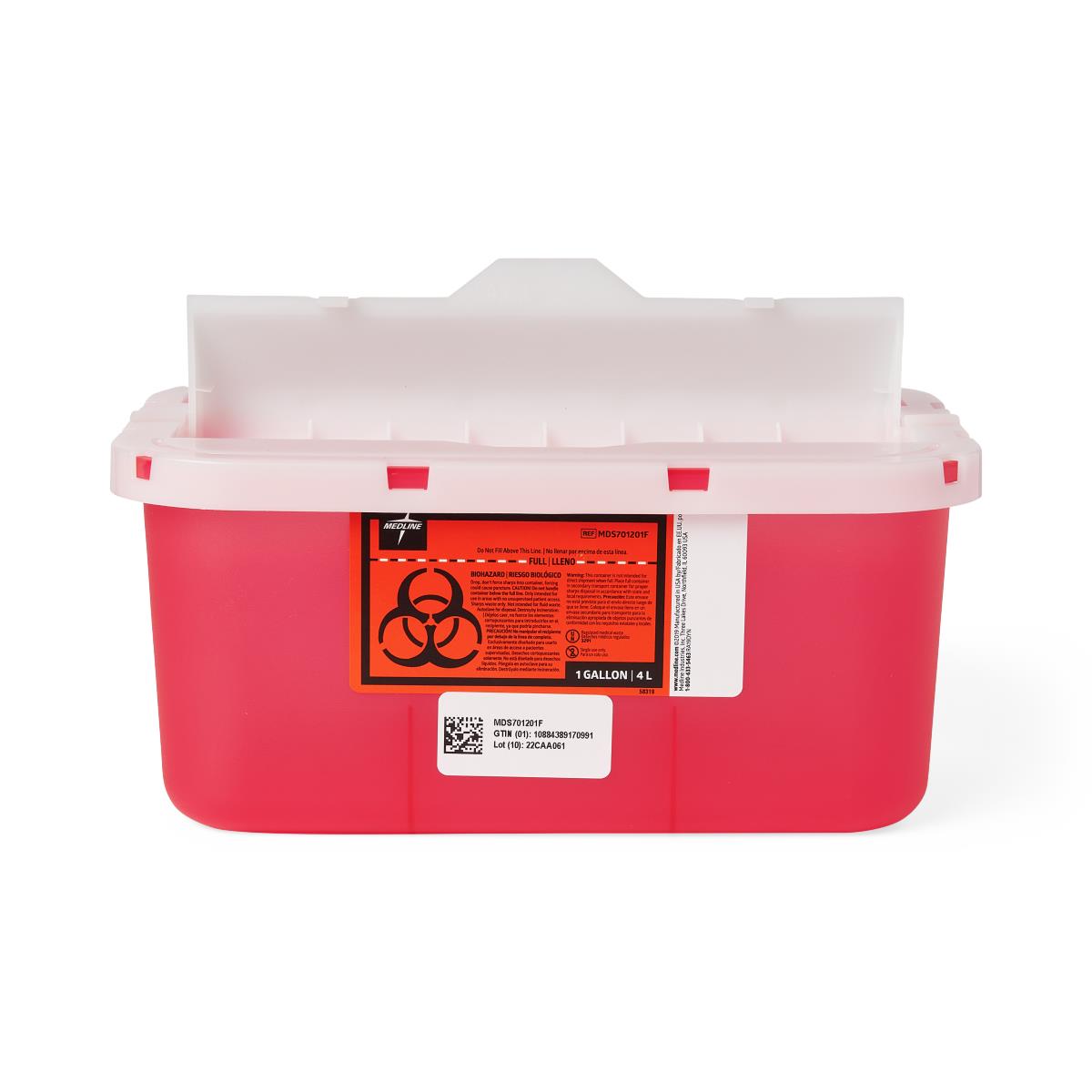 Medline Patient Room Sharps Container with Counter-Balance Lid - 5 Quart to 3 Gallon Medical Waste Disposal