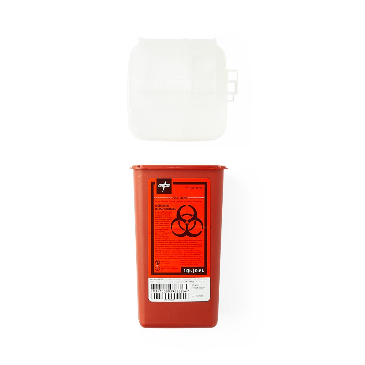 Phlebotomy Sharps Container with Dual Opening Lid - 1 Quart Medical Waste Disposal