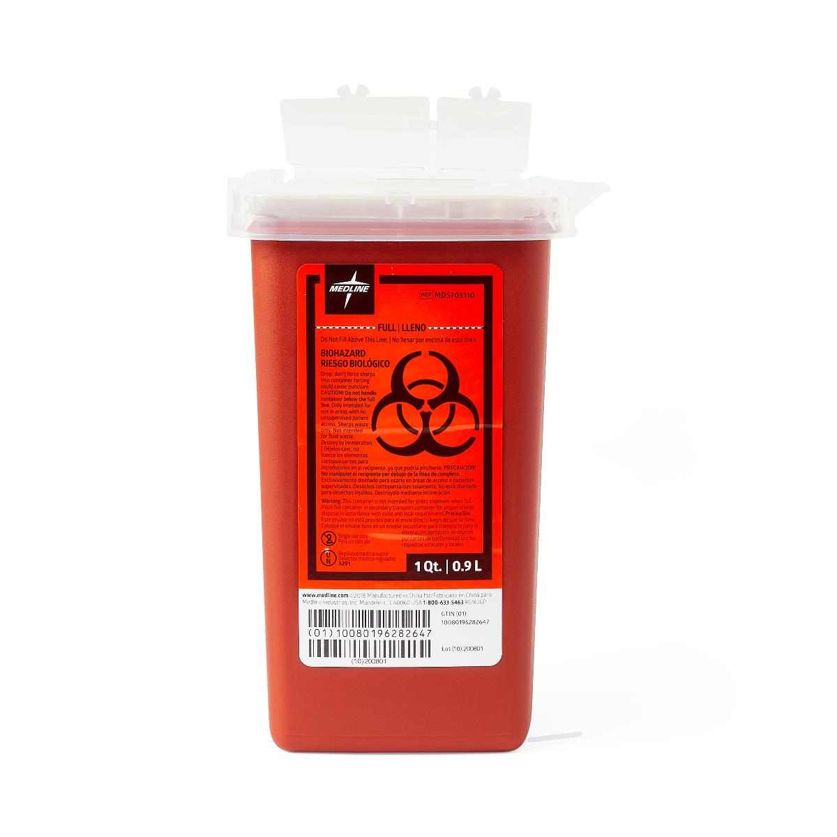 Phlebotomy Sharps Container with Dual Opening Lid - 1 Quart Medical Waste Disposal