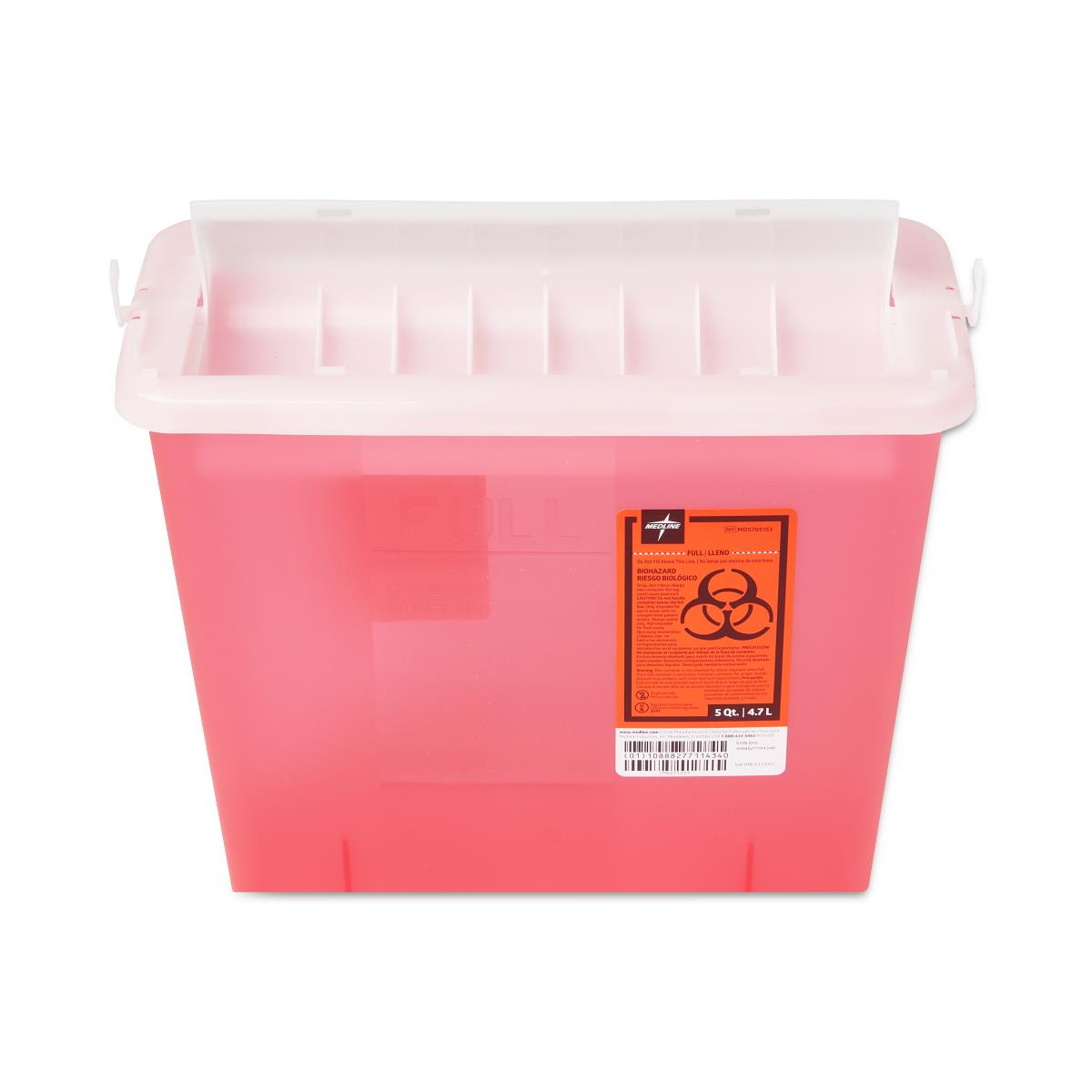 Medline Patient Room Sharps Container with Counter-Balance Lid - 5 Quart to 3 Gallon Medical Waste Disposal