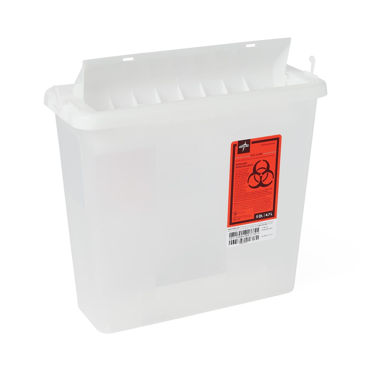 Medline Patient Room Sharps Container with Counter-Balance Lid - 5 Quart to 3 Gallon Medical Waste Disposal