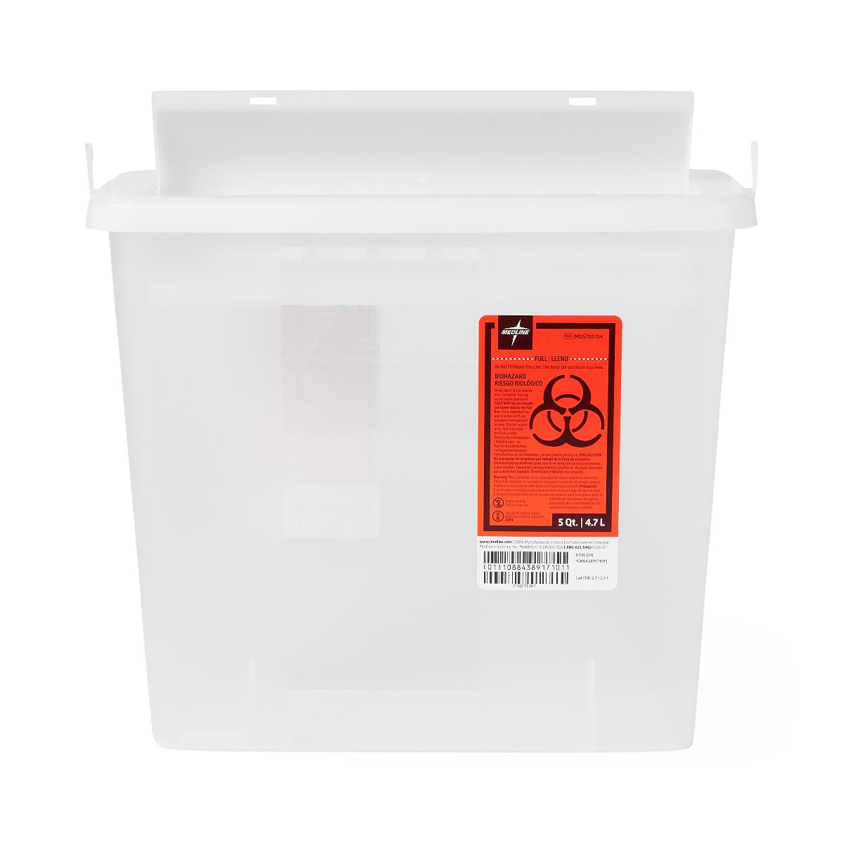 Medline Patient Room Sharps Container with Counter-Balance Lid - 5 Quart to 3 Gallon Medical Waste Disposal