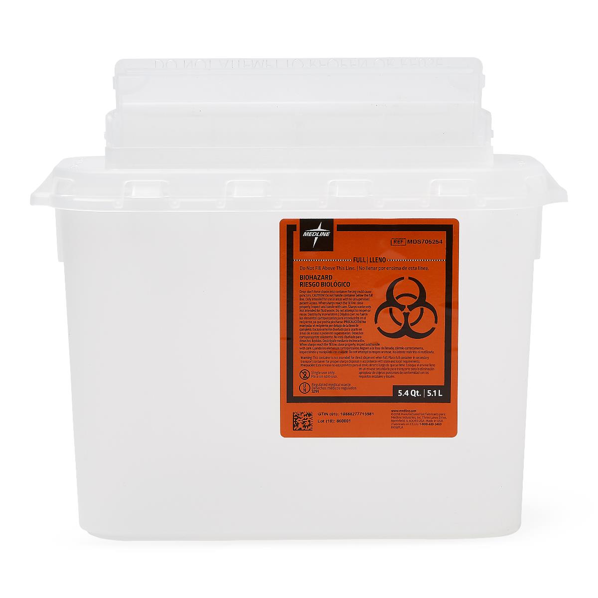 Medline Sharps Containers - Medical Waste Disposal with Multiple Lid Options (8-12 Gallon)