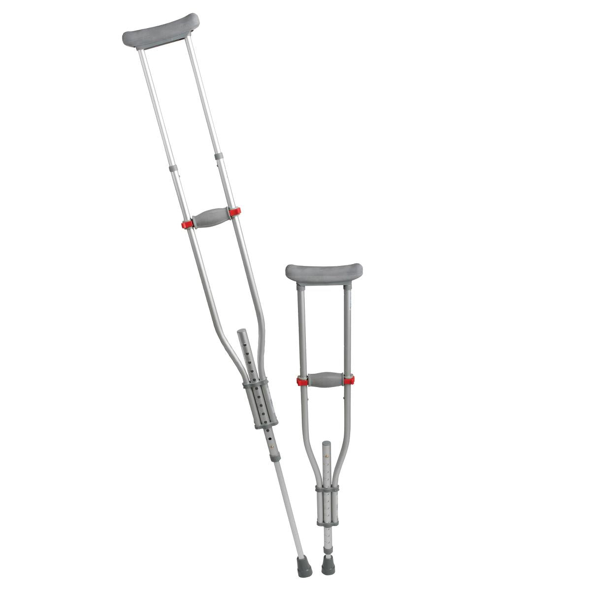 Quick-Fit Aluminum Crutches with Red Dot Hand Grip - Adjustable Height 4'7" to 6'7" - 300 lbs Capacity