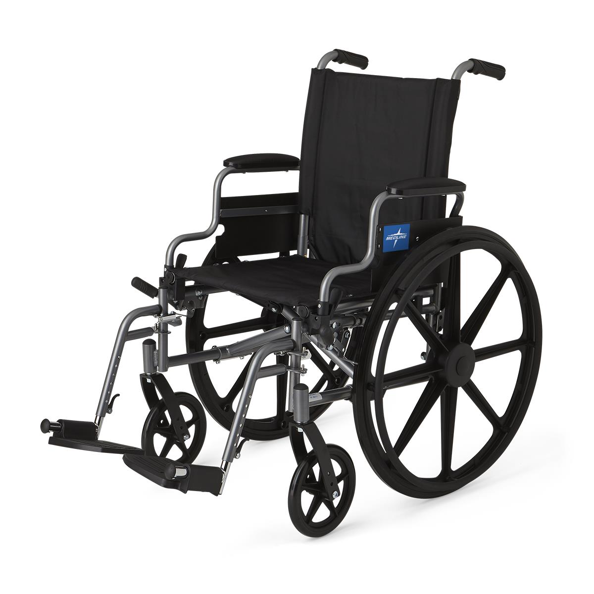 Medline K4 Basic Lightweight Wheelchair - 18 Inch Seat, 300 lbs Capacity, Foldable Manual Wheelchair with Swing-Away Footrests