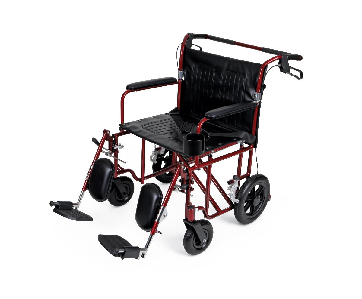 Medline Freedom Plus Lightweight Bariatric Transport Chair - 400 lb Capacity, Red, 22" Seat Width