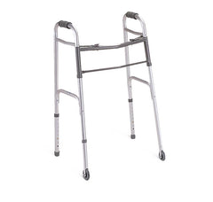 Medline Two-Button Folding Walker with 3 Inch Wheels - Lightweight Mobility Aid with 300 lb Capacity