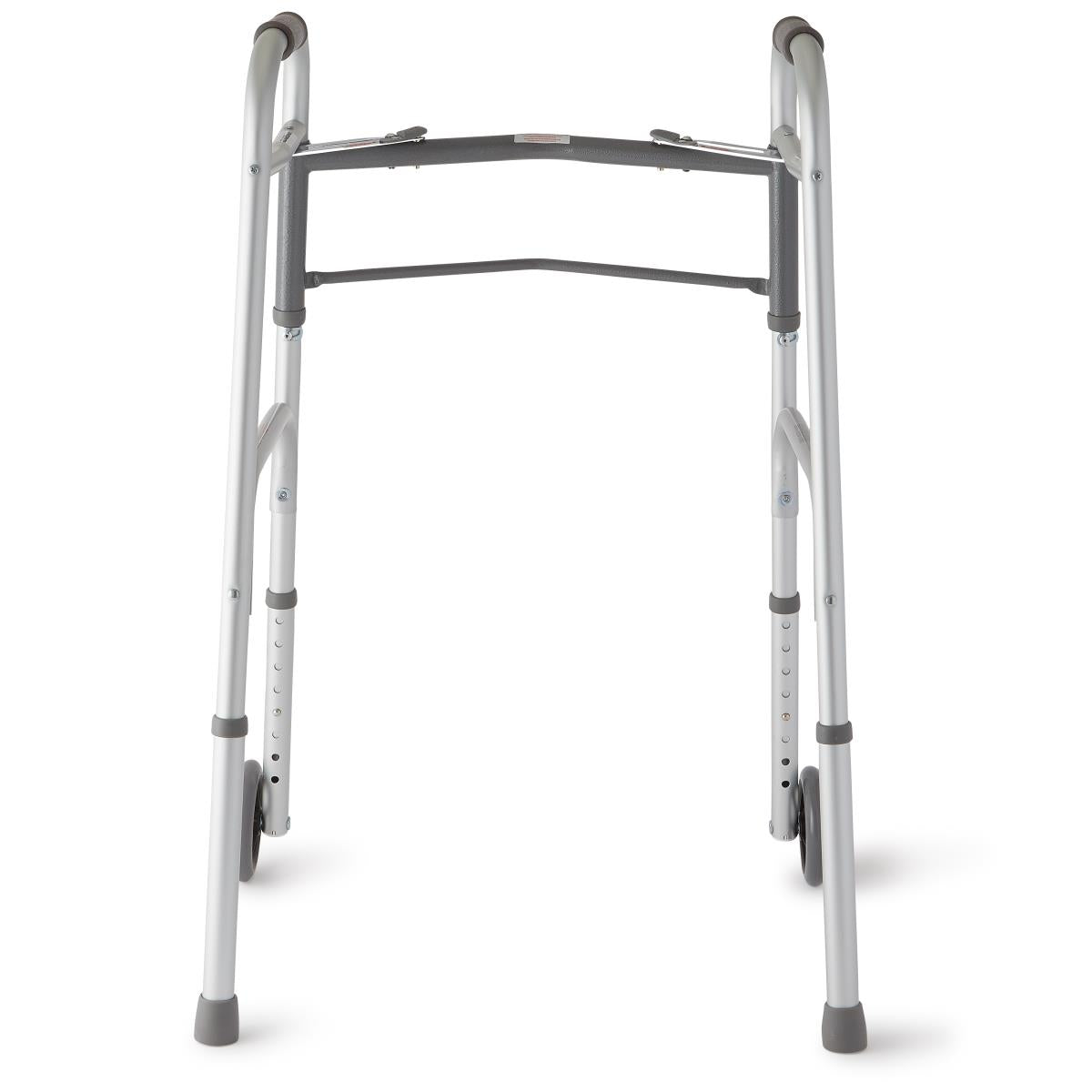 Two-Button Folding Walker with 5 Inch Wheels - Lightweight Mobility Aid with Height Adjustment