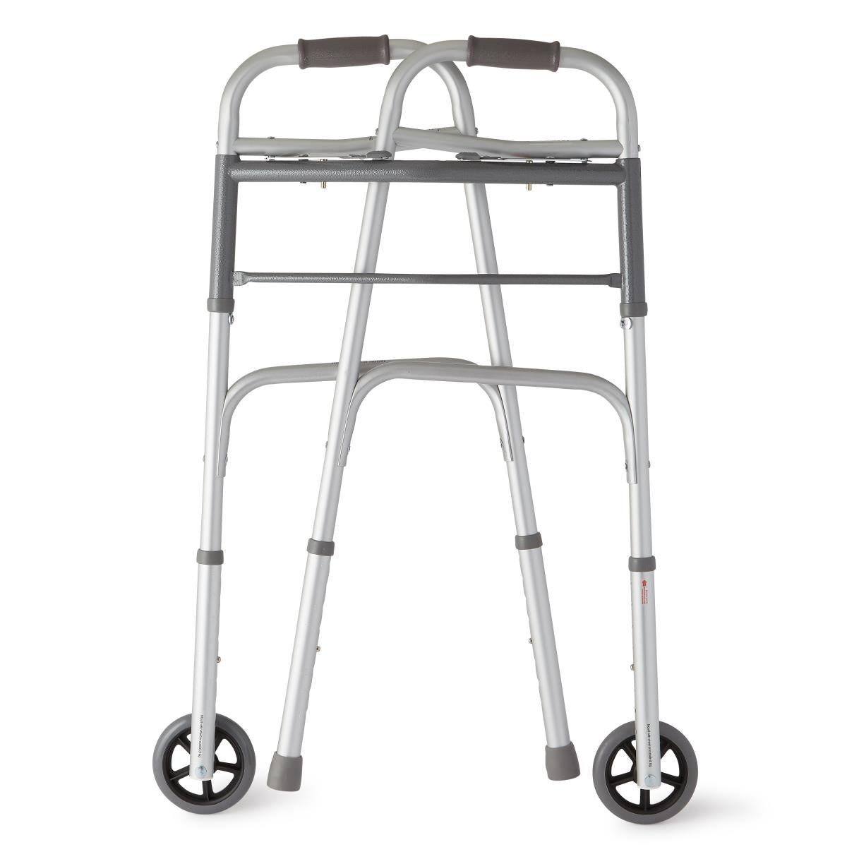 Two-Button Folding Walker with 5 Inch Wheels - Lightweight Mobility Aid with Height Adjustment