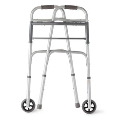 Two-Button Folding Walker with 5 Inch Wheels - Lightweight Mobility Aid with Height Adjustment
