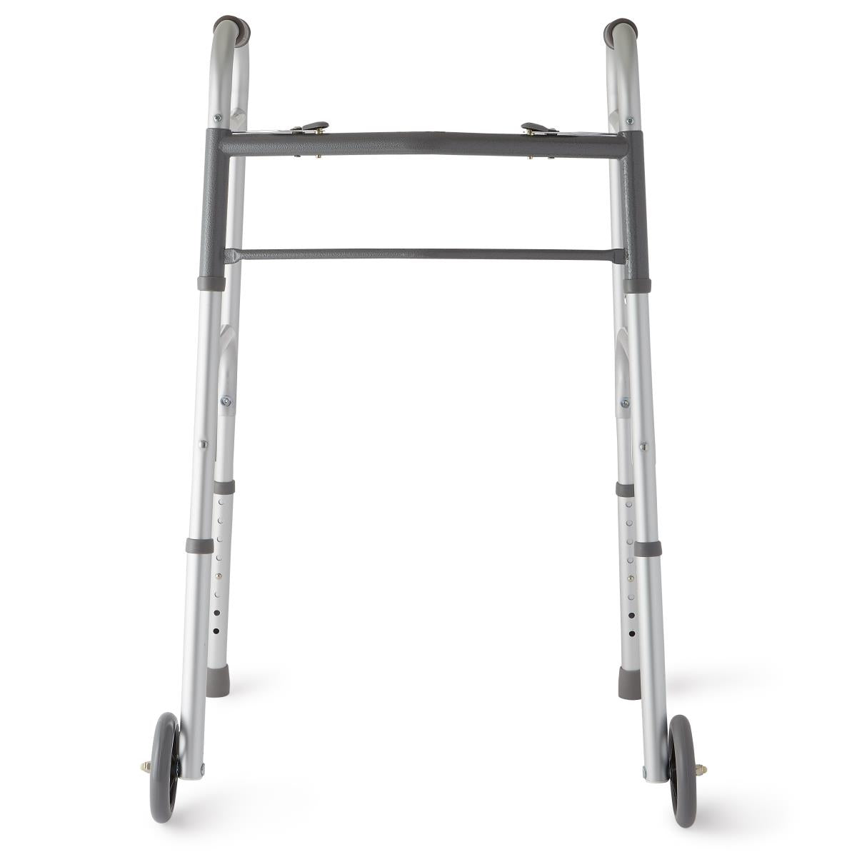 Two-Button Folding Walker with 5 Inch Wheels - Lightweight Mobility Aid with Height Adjustment