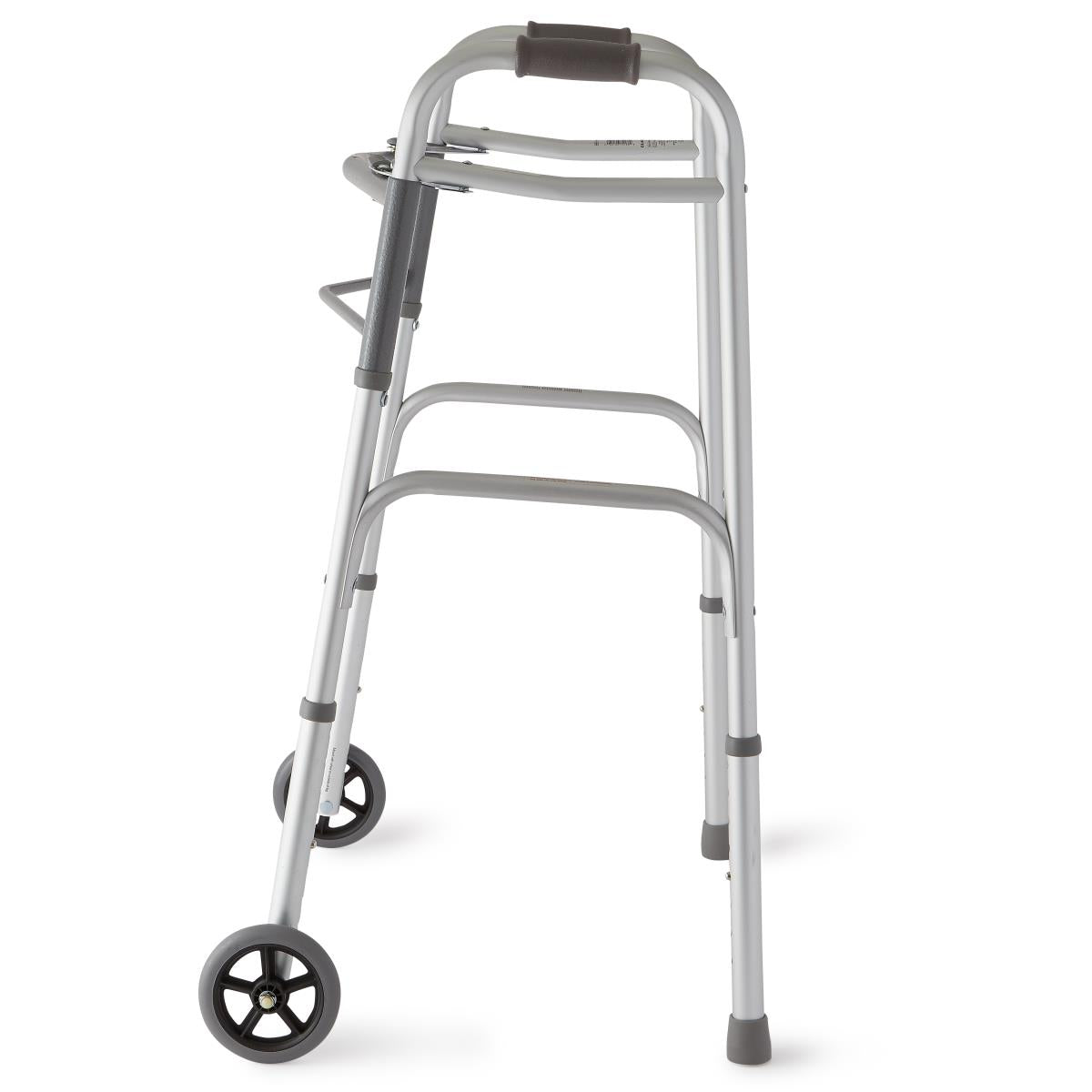 Two-Button Folding Walker with 5 Inch Wheels - Lightweight Mobility Aid with Height Adjustment