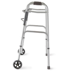 Two-Button Folding Walker with 5 Inch Wheels - Lightweight Mobility Aid with Height Adjustment